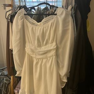 off the shoulder white dress - open bow tie back - short - NEW